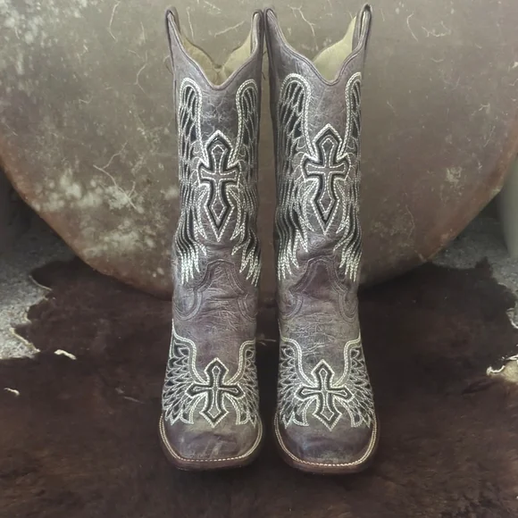 CORRAL A1197 Winged Cross taupe black sequins cowgirl boots